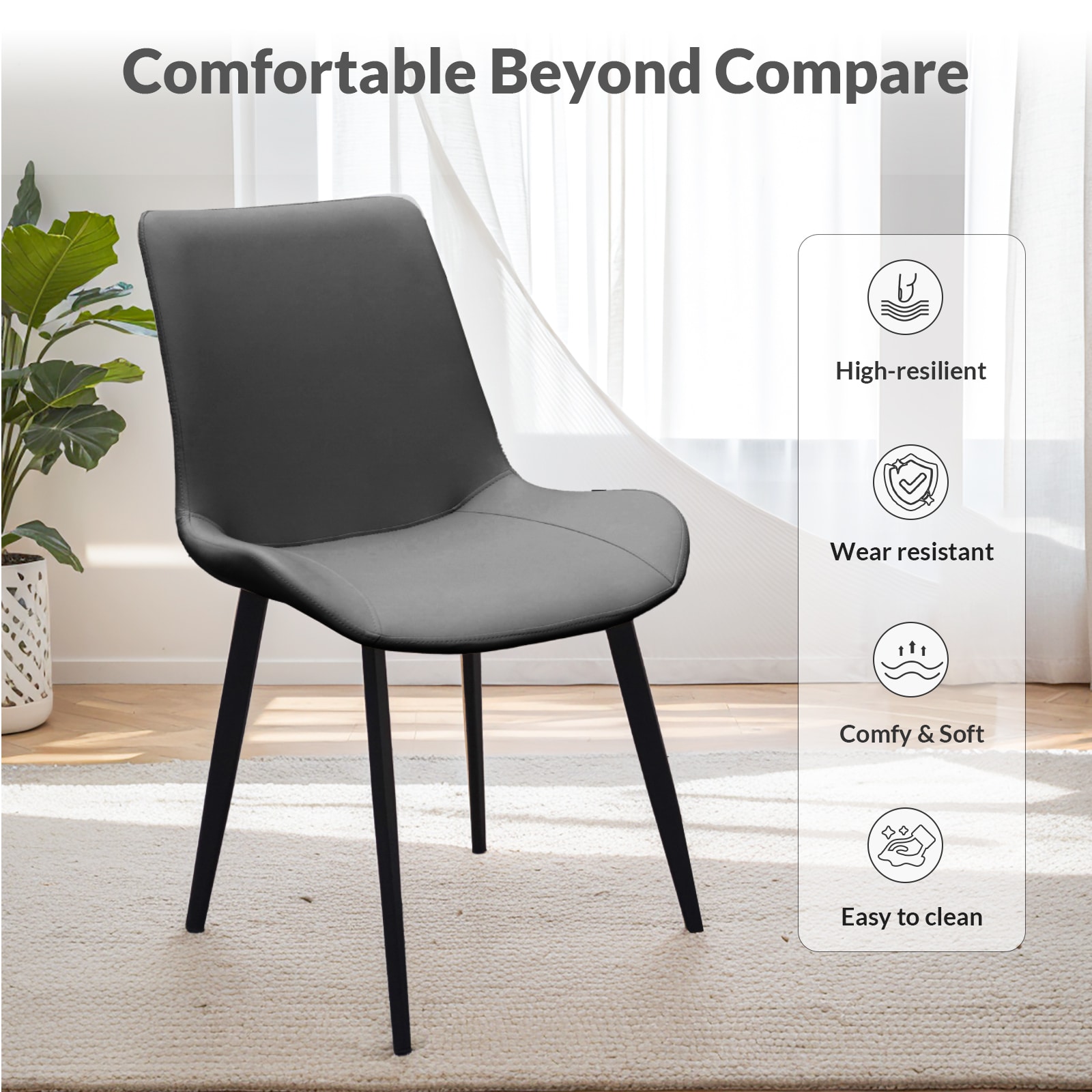 Grey PU Leather Dining Chair With Metal Legs, Modern Upholstered Chair Set Of 4 For Kitchen, Restaurant, Living, Meeting Room_voghion.com